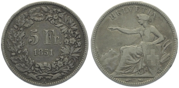 5 Franken 1851 A - Sitzende Helvetia